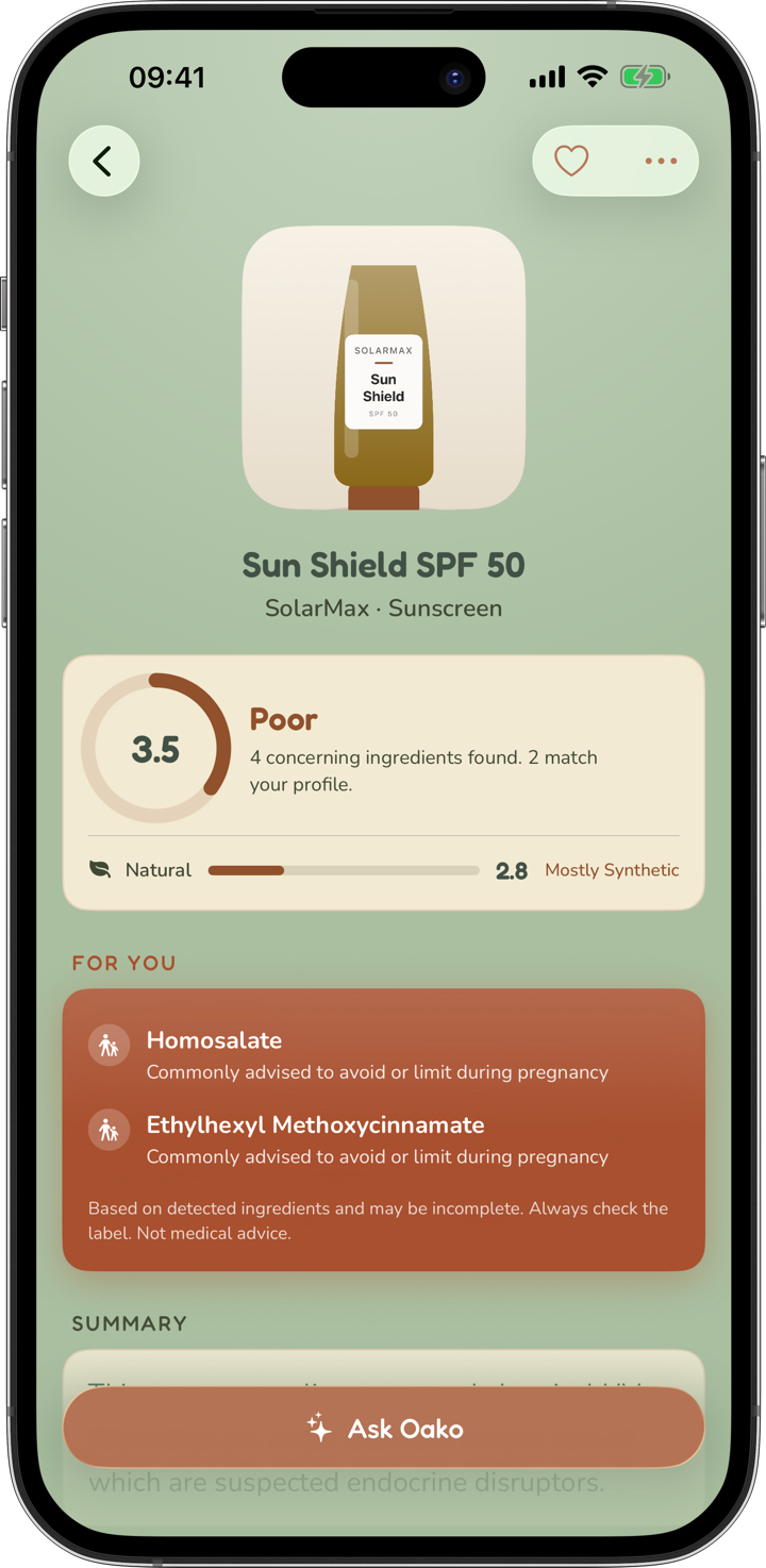 A product rated 3.5 with two pregnancy-related warnings