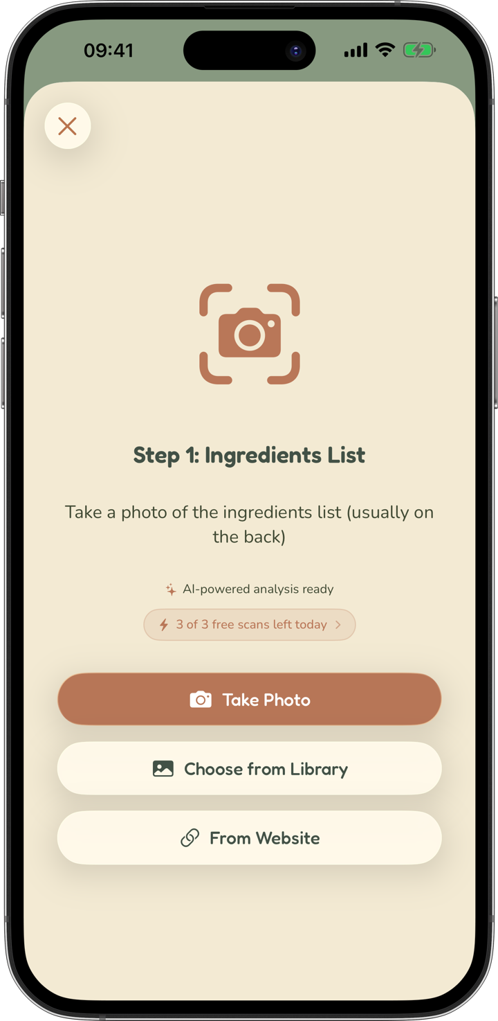 Oako scanner asking for a photo of the ingredients list