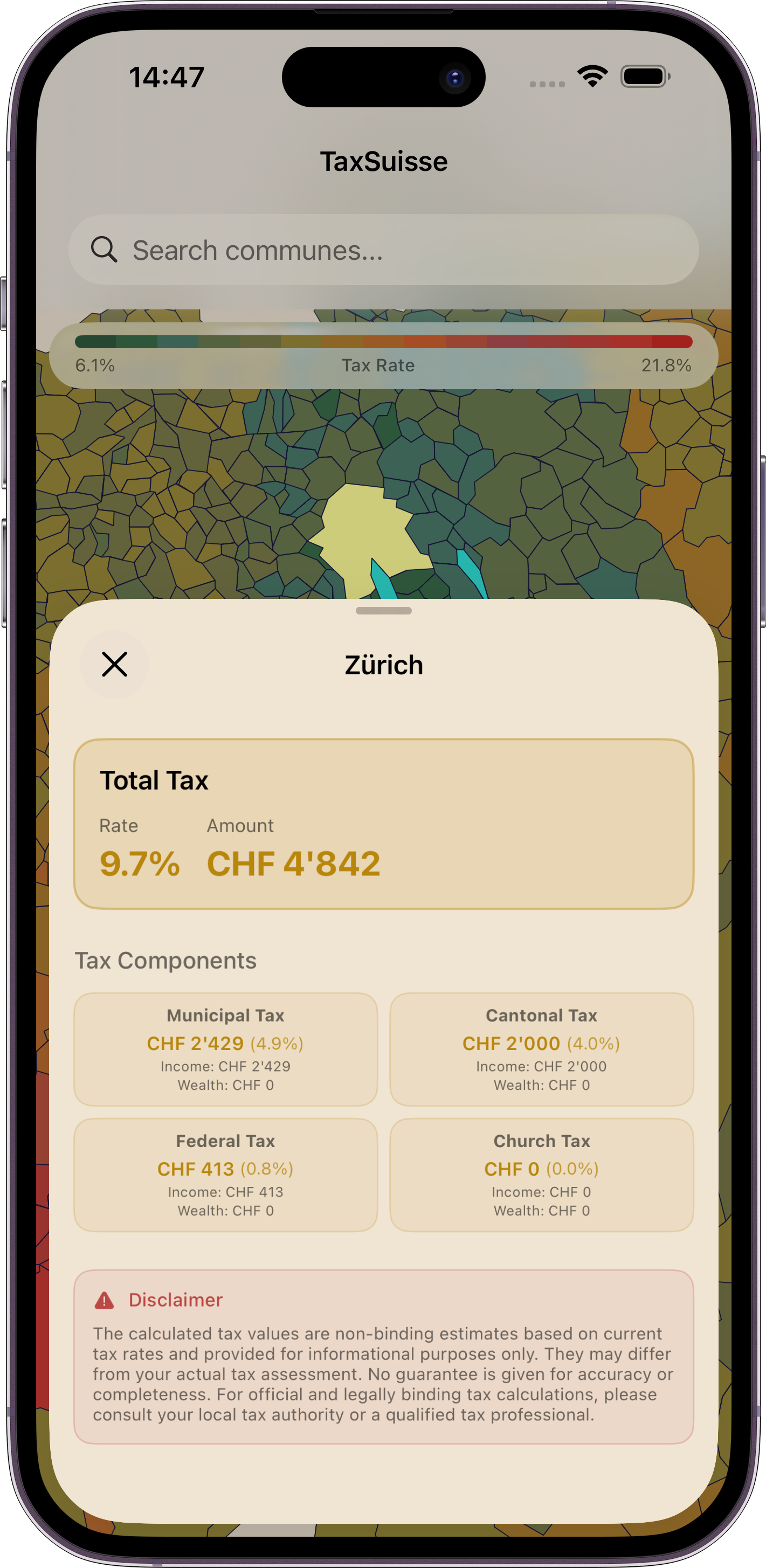 Detailed tax breakdown for a single municipality